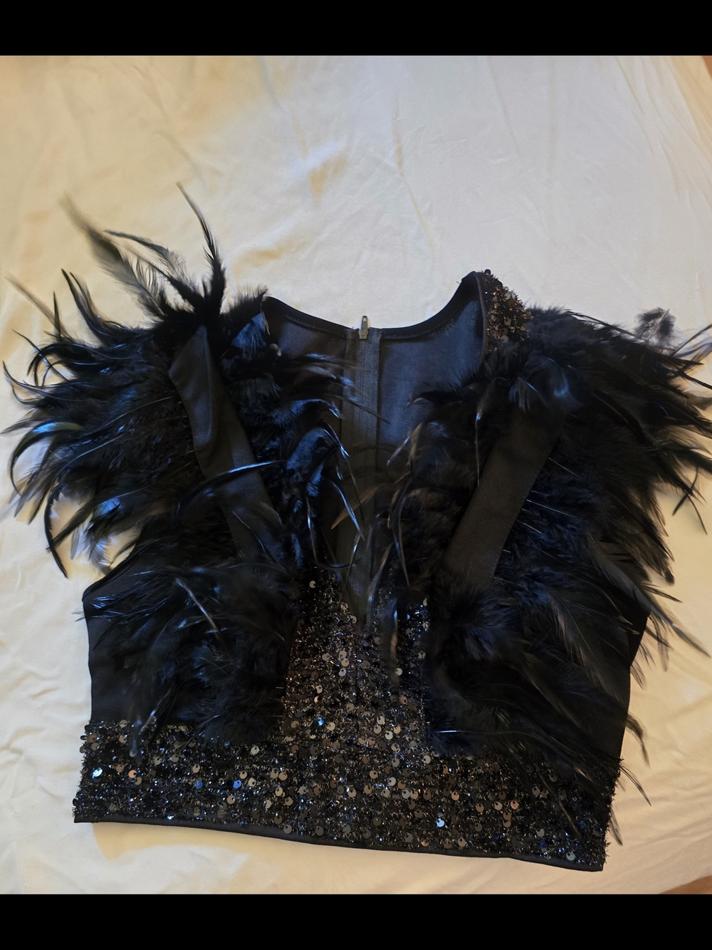 Black Feather & Sequin Crop Top